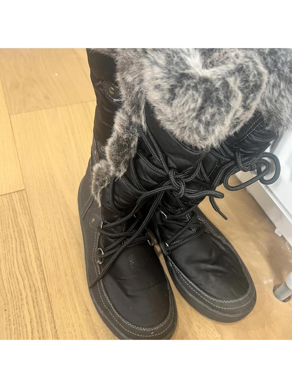 Women’s Black Faux Fur Winter Snow Boots Size 7